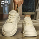 森馬鞋子男鞋冬季新款潮流真皮防水白色板鞋男休閑運動(dòng)厚底增高小白鞋 米棕 43