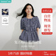 茵曼法式格子襯衫夏季女裝百搭短袖娃娃衫 藏青襯衫-18525529  XL
