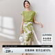 尚都比拉短袖t恤印花半裙套裝時(shí)尚洋氣兩件套氣質(zhì)型夏季女裝 綠配花色 XL 