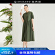 佐丹奴新中式裙子女不規(guī)則拼接小翻領(lǐng)泡泡袖中國風(fēng)連衣裙18464606 54復(fù)古綠 XL