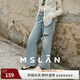 MSLAN夏季個性潮酷破洞顯瘦直筒褲復(fù)古高腰寬松休閑水洗牛仔長褲 城灰藍(lán) M