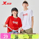 特步（XTEP）情侶裝運(yùn)動(dòng)短袖T恤男女夏季新款薄款中性款男女裝寬松上衣 魔力紅 2XL