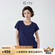 EIN【航海系】EIN言海藍(lán)洗色圓領(lǐng)休閑短袖T恤女萊賽爾棉抽褶上衣新款 墨藍(lán) L