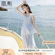 香影藍色海邊連衣裙女無(wú)袖2025夏裝新款不規則荷葉邊航海系沙灘裙 航線(xiàn)藍 M 160/84A/95-110斤