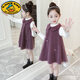 G.DUCKKIDS女童套裝連衣裙2024春秋新款韓版兒童加絨兩件套背心裙女孩公主裙 紫色 110 cm