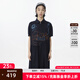 幻走（MOVEUP）2025夏季新款.FUN系列純棉娃娃領線條繡花梭織連衣裙 夜黑 L