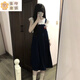 邦伊芙2025夏季新款日系中大童復古設計感短袖上衣女童背帶連衣裙兩件套 襯衫+背帶裙【套裝】 150 建議135-145cm