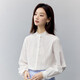茵曼法式純棉花邊女裝立領(lǐng)襯衫2025春季新品長(cháng)袖襯衣上衣 珍珠白 L