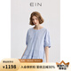 EIN言文藝輕行清雅風(fēng)琴褶泡泡袖雙層收褶連衣裙女2025夏新款 淺藍(lán) L