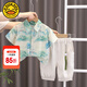 G.DUCKKIDS童裝男童套裝夏季兒童服裝一歲寶寶衣服小童夏裝國(guó)風(fēng)襯衫短褲男孩 綠色 90 尺碼1~2歲【 80-90cm】