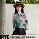 謎底花色襯衫七分袖女2025夏季新款復(fù)古風(fēng)印花合體襯衣257MC7728 淺駝花 S