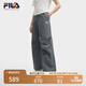 FILA 韓素希同款|斐樂官方女裝小狐貍梭織長褲2025夏季新款時尚收口褲 綠木灰-DY M 165/66A/M