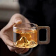 UOSO木把品茗杯簡(jiǎn)約耐熱輕奢個(gè)性創(chuàng)意茶具帶把手玻璃杯觀山小茶杯 【觀山款】透明-相思木把手110ml