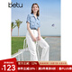 百圖betu女裝2025夏季新款襯衫萊賽爾萊賽爾涼感牛仔短袖上衣2505X17 牛仔色 M