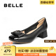 百麗（Belle）氣質(zhì)方跟淺口單鞋女2025秋新商場同款牛皮通勤單鞋E1A1DCQ5 黑色 38