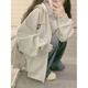 黛芮婷灰色運動(dòng)外套女衛衣春秋季拉鏈連帽oversize2025新款薄開(kāi)衫上衣潮 白灰色 薄款 M 【建議100-120斤】