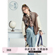 紫涵撞色拼接棒球服秋季女學(xué)院風(fēng)落肩袖寬松皮衣外套百搭 咖色 M