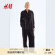 H&M女裝襯衫2025夏季新款亞麻寬松松馳感薄外套微落肩襯衣1258631 黑色 M 165/96