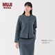 無印良品（MUJI）女式 雙層編織 開衫 女外套長袖  25年春季外衣 女裝休閑BB2R1A5S 煙熏藍色 M (160/84A)