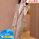 皮爾卡丹（pierre cardin）高端冰絲棉麻亞麻職業(yè)西裝兩件套裝女裝夏季2025新款時尚洋氣時髦 卡其色（三件套） L (適合106-115斤)