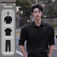威登羊長(cháng)袖t恤男士套裝春秋季寬松百搭潮流帥氣衣服男裝襯衣休閑上衣男 黑色上衣+黑短T+黑色西褲【三件 XL 【高質(zhì)量】