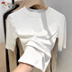 啄木鳥(niǎo)中袖t恤女五分袖夏季新款內搭修身針織半袖打底衫上衣 白色  L