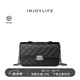 INJOYLIFE菱格鏈條包新款羊皮盒子包單肩小包鎖扣斜挎包高級氣質女包 黑色