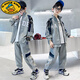 G.DUCKKIDS男童春秋裝套裝2024新款中大童兒童男孩洋氣棒球服酷帥運動(dòng)春季潮 灰色【2件套】 150碼 適合身高135-145厘米