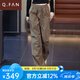 恰凡（QIAFAN）美式直筒工裝褲女春秋季闊腿褲2025新款高腰寬松登山褲休閑運動褲 咖色 S  26