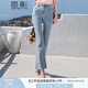 香影（xiangying）微喇淺色牛仔褲女高腰2025夏裝新款修身顯瘦復(fù)古休閑九分褲子 牛仔藍(lán) M