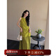 三吉黑花【簪花】南法度假風(fēng)連衣裙子夏季新款今年流行漂亮套裝裙 翡翠綠 M