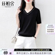 絲柏舍2025春夏新款女裝V領(lǐng)休閑女式針織衫套頭簡約短袖上衣