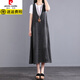 皮爾卡丹（pierre cardin）牛仔背帶裙中長(zhǎng)款深V領(lǐng)大碼女裝寬松連衣裙2025夏季無(wú)袖背心裙子 黑色 2XL 【建議170-200斤】