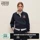 Teenie Weenie小熊衛(wèi)衣女春季休閑設(shè)計(jì)感寬松休閑拉毛絨立領(lǐng)衛(wèi)衣上衣 藏青色 S (160)