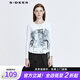 S.DEER女裝圓領(lǐng)印花不規(guī)則收腰長(zhǎng)袖T恤S21180212 白色/90 S 160