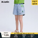 馬·拉丁（M.Latin）/童裝女大童牛仔短褲夏新款潮酷雙色口袋幾何繡標短褲 牛仔淺藍 120cm