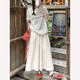 哈魯?shù)习咨c(diǎn)半身裙女法式小個(gè)子遮胯顯瘦垂感遮肉闊腿褲中長(zhǎng)款裙子女 米白色 均碼 （96-120斤）