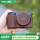 攝侶適用理光gr3保護套GR3x相機包理光日記版gr底座皮殼HDF相機套理光掛繩真皮鏡頭蓋手腕帶真牛皮配件 GR3/gr3x咖啡色真皮保護套+鏡頭蓋
