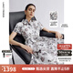 朗姿2025夏季新款蝴蝶印花POLO領(lǐng)純棉襯衫連衣裙優(yōu)雅收腰裙子女 石鹽粉色 M