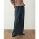 OCTOPUSME章魚(yú)家【復古加厚】長(cháng)褲女抽繩闊腿寬松薄絨保暖牛仔褲春秋 深藍色 S (80-100)