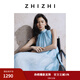 致知ZHIZHI 向湖邊 飄帶領(lǐng)露肩A字連衣裙2025新款夏日多巴胺穿搭 冰河藍 M