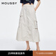 moussy 2025夏季新品工裝風(fēng)A字多口袋長款半身裙女028ISZ31-1091 070米色 S