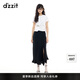 DZZIT地素半身裙2025夏季新款荷葉邊開衩設(shè)計盛夏裙子女3J2S4201A 黑色 常規(guī) M