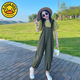 哈羅小黃鴨 HAL.DUCK女童背帶褲套裝夏季2025新款洋氣兒童吊帶褲子女大童夏裝韓系穿搭 背帶褲套裝 110 cm