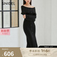 SNIDEL2025春夏新品氣質(zhì)淑女一字領(lǐng)露肩紐扣針織連衣裙SWNO251037 黑色 均碼 F