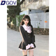 DGOV失落樂園欲短裙收腰顯瘦甜美學院風撞色拼接百褶連衣裙女 灰色拼接連衣裙 【帶蝴蝶結+腰帶 S 【80-90斤】