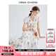 VEGA CHANGVEGA CHANG連衣裙女2025年夏季新款法式碎花收腰修身泡泡袖仙女裙 白底繡花（連衣裙） M