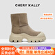 CHERY KALLY【雪中奇緣】氣質(zhì)冬季厚底雪地靴女士2025新款防滑羊毛保暖棉鞋女 卡其色 Khaki 37