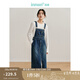 茵曼（INMAN）【商場同款】牛仔背帶裙2024春秋女裝新品后下擺開叉休閑長裙 牛仔藍(lán) S