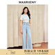 MAXRIENY經(jīng)典復(fù)古感淺藍(lán)色高腰闊腿開叉牛仔褲褲子 淺牛仔藍(lán) M 02/36